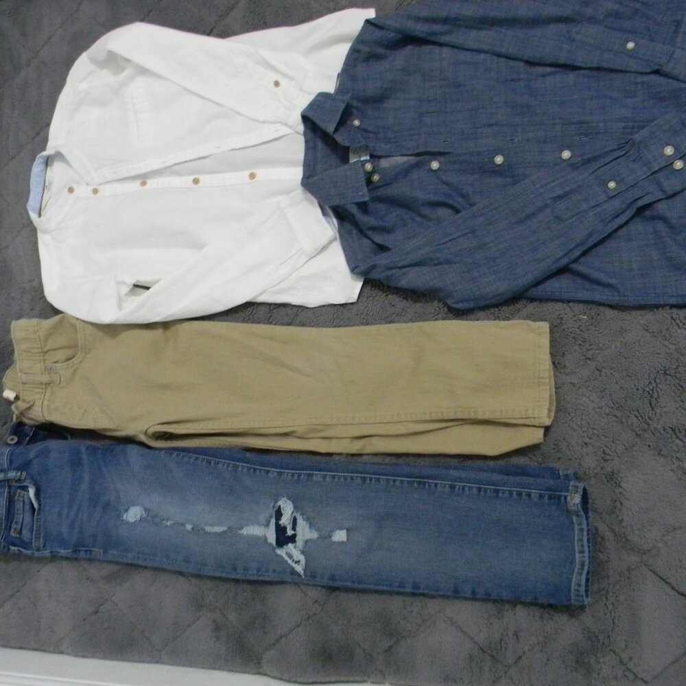 Boys Lot Of 4 Button Down Shirts and Long Pants size 8/10
